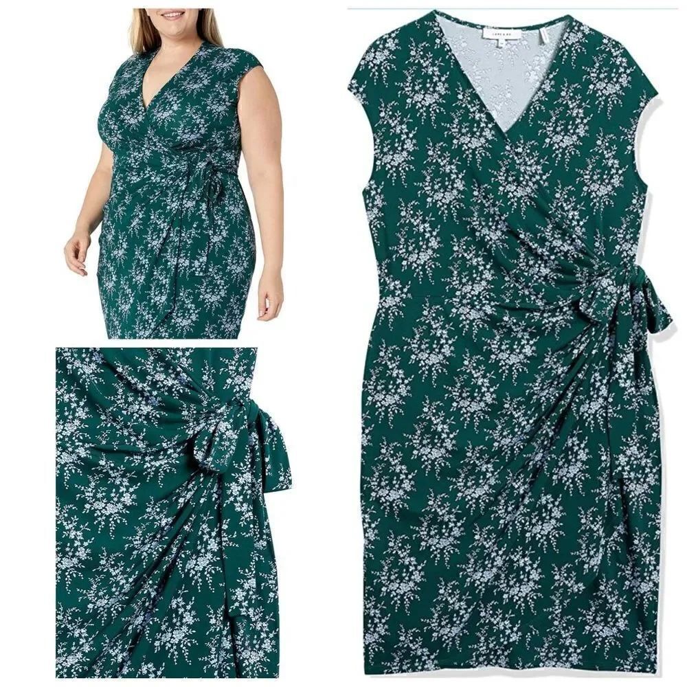 Lark & Ro Green Floral Cap Sleeves Wrap Mini Dress Size 3X